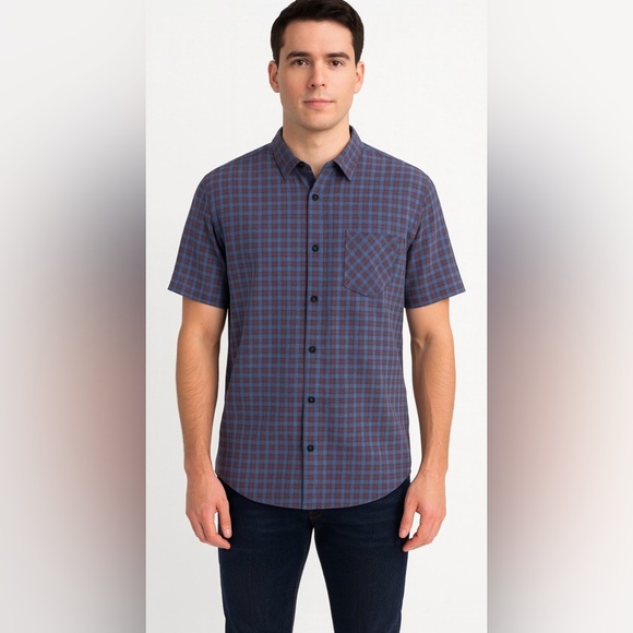 Travis Mathew Other - Travis Mathew Quiet-Luxury Micro-Plaid Golf-Core Stretch Shirt‎ Preppy Blue XXL